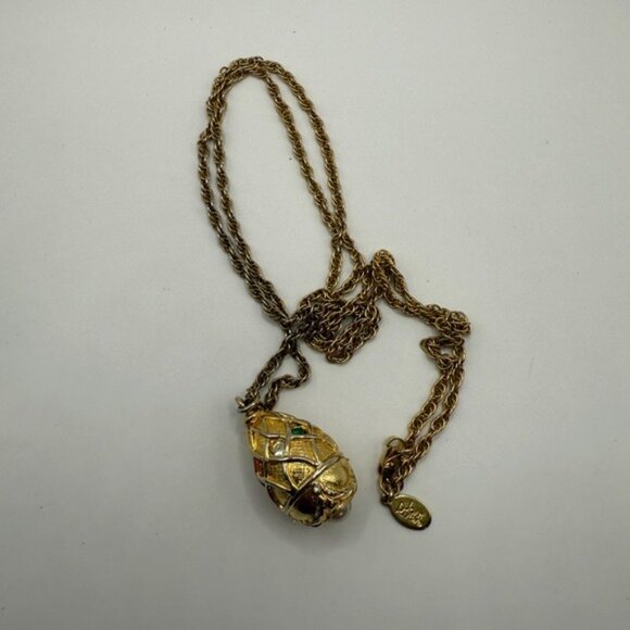 Joan Rivers Gold-Tone Egg Pendant Necklace W/ Faux Pearl & Rhinestones 29" Chain - Picture 9 of 12